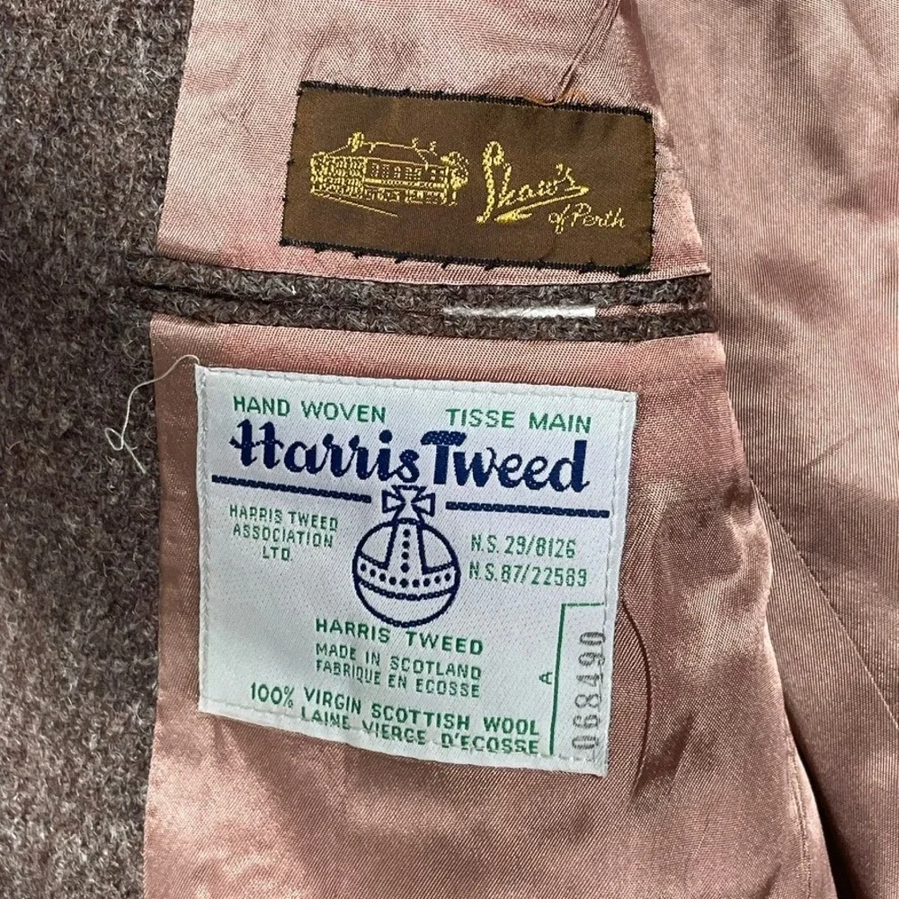 Harris Tweed Skaw's of Perth Blazer Mens 40‎ Brown Mauve Wool Excellent Vintage
